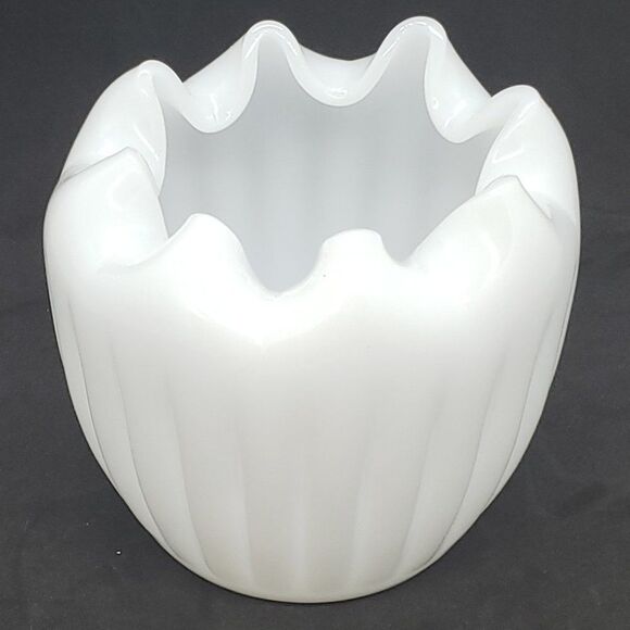 Translucent Milk Glass Rose Bowl with Ruffled Edge - Picture 6 of 7